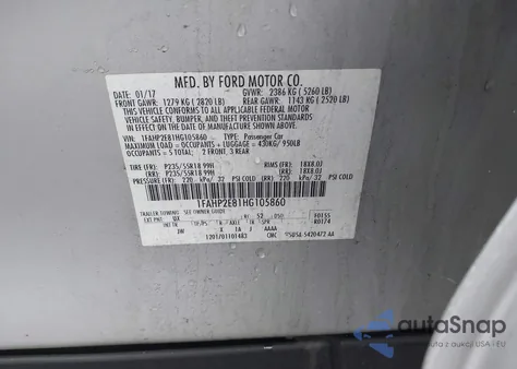 2017 Ford Taurus Sel из США, поврежденный, VIN 1FAHP2E81HG105860